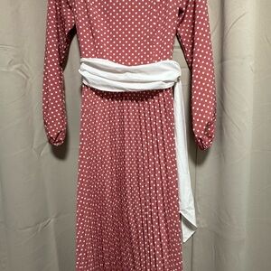 Polka Dot Long Sleeve Dress with Sash